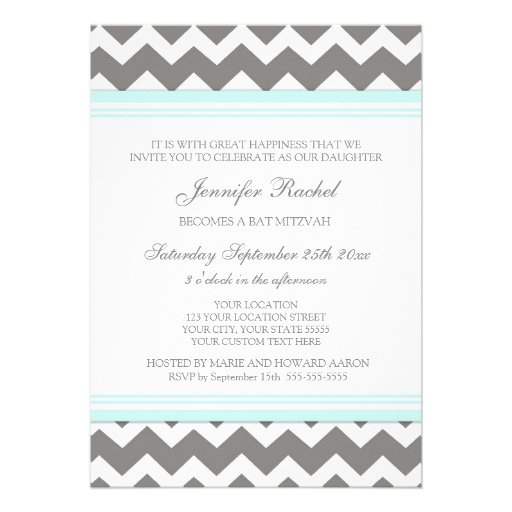 Blue Gray Chevron Bat Mitzvah Invitations