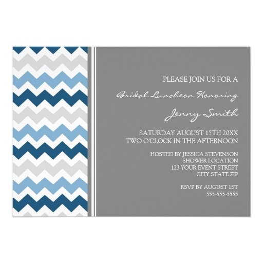 Blue Gray Chevron Bridal Lunch Invitation