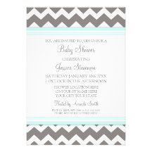 Blue Gray Chevron Custom Baby Shower Invitations