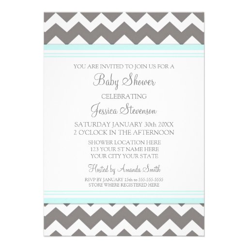 Blue Gray Chevron Custom Baby Shower Invitations