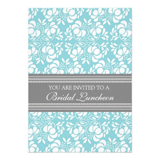 Blue Gray Damask Bridal Lunch Invitation Cards