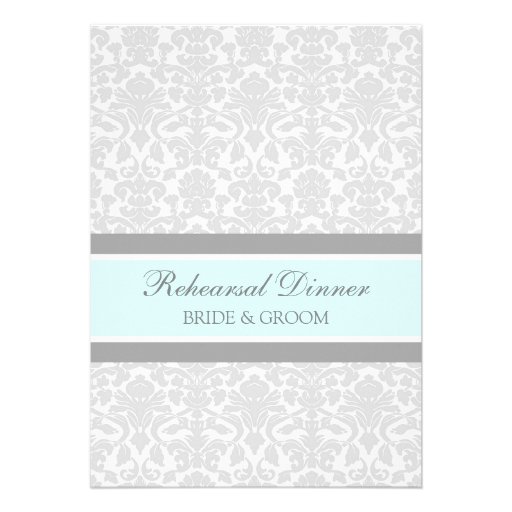 Blue Gray Damask Rehearsal Dinner Party Invitations