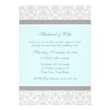 Blue Gray Damask Wedding Vow Renewal Invitations