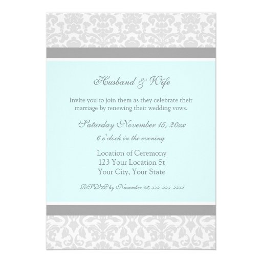 Blue Gray Damask Wedding Vow Renewal Invitations