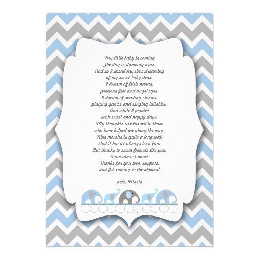 Blue Gray Elephants Baby shower thank you notes Invites