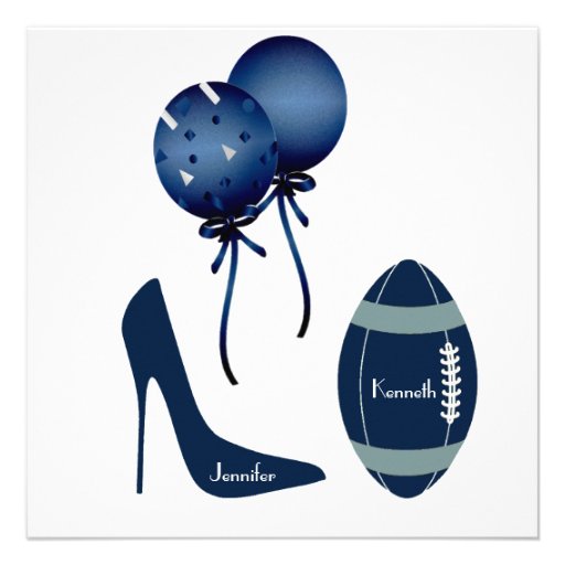 Blue &  Gray Football Couples Wedding Shower Custom Invite