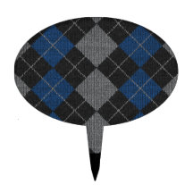 Blue & Gray Knit Argyle Pattern Cake Toppers