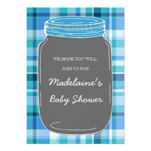 Blue Gray Mason Jar Custom Baby Shower Invitations