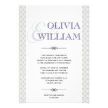Blue gray Moroccan tile ampersand modern wedding Card