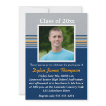 Blue, Gray, Orange Photo Graduation Invitation