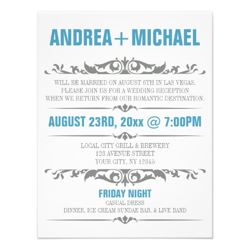 Blue & Gray Wedding Reception ONLY Invitations