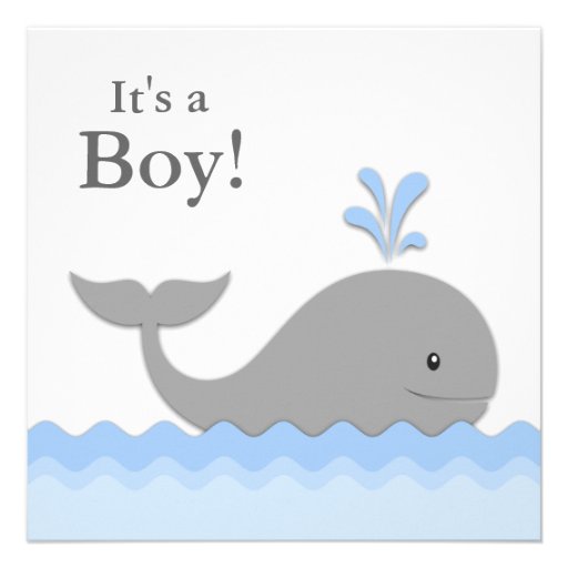 Blue Gray Whale Baby Shower Invitations