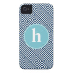 Blue Greek Key Pattern Monogram iPhone 4 Cover