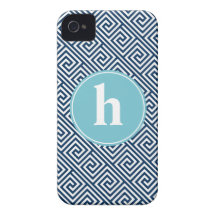 Blue Greek Key Pattern Monogram iPhone 4 Cover