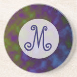 blue green abstract monogram coaster
