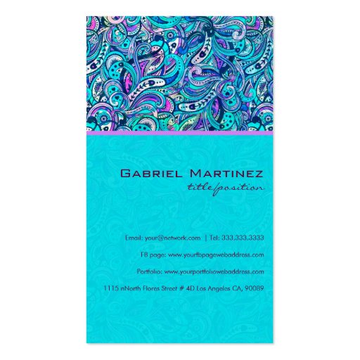 Blue-Green Abstract Ornate Swirls 2 Business Card Templates (back side)