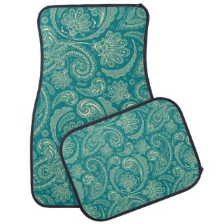 Blue-Green And Beige Creme Vintage Paisley Car Mat