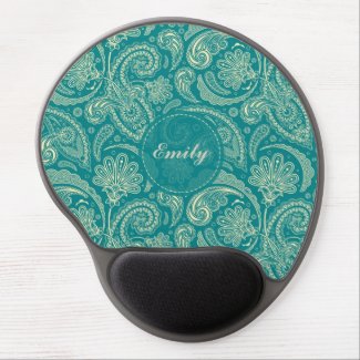 Blue-Green And Beige Creme Vintage Paisley Gel Mouse Mats