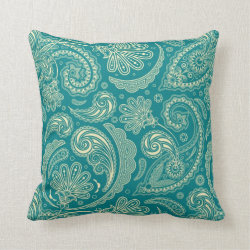 Blue-Green And Beige Creme Vintage Paisley Throw Pillow