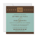 Blue Green and Brown Monogram Wedding Invitation invitation