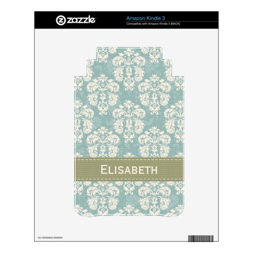 Blue Green and Cream Damask Kindle 3 Skin