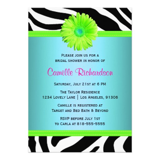 Blue, Green and Pink Bridal Shower Invitation