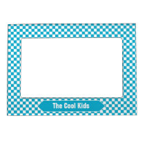 Blue-Green and White Checkered Custom Photo Magnetic Picture Frame