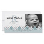 blue green argyle style pattern baby announcement custom photo card