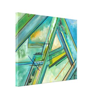 Blue Green Art Street and Roads Abstract Map Décor Gallery Wrapped Canvas