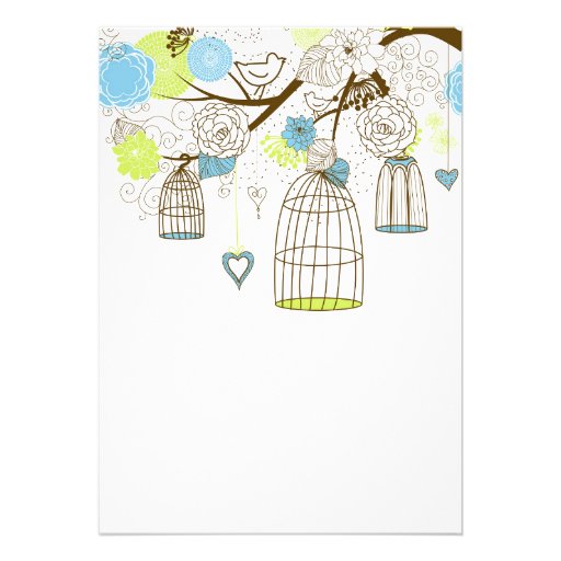 Blue & Green Birdcages Rehearsal Dinner Invitation