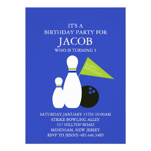 Blue & Green Bowling Party Birthday Invitation