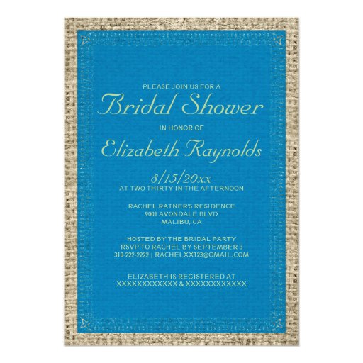 Blue & Green Burlap Bridal Shower Invitations