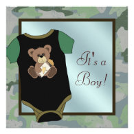 Blue Green Camouflage Baby Boy Shower Invitations 