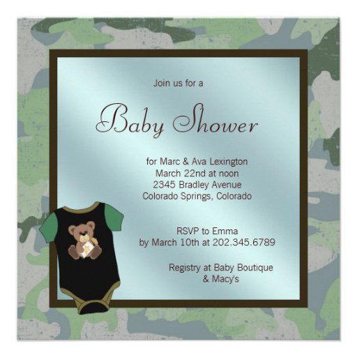 Blue Green Camouflage Baby Boy Shower Invitations