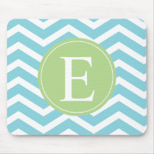 Blue Green Chevron Monogram Mouse Pads