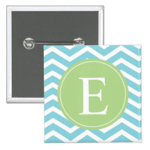 Blue Green Chevron Monogram Pins