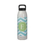 Blue Green Chevron Monogram Reusable Water Bottles