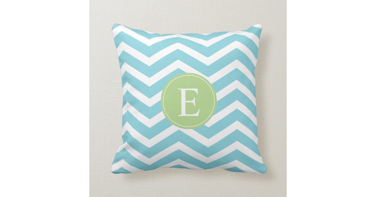 Blue Green Chevron Monogram Throw Pillows Zazzle