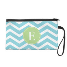 Blue Green Chevron Monogram Wristlet Clutches