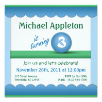 Blue & Green Childrens Birthday Ball Invitations
