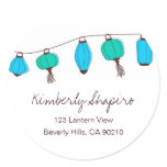 Blue Green Chinese Lantern Address Labels stickers