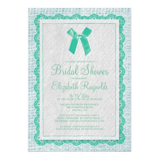 Blue Green Country Burlap Bridal Shower Invitation