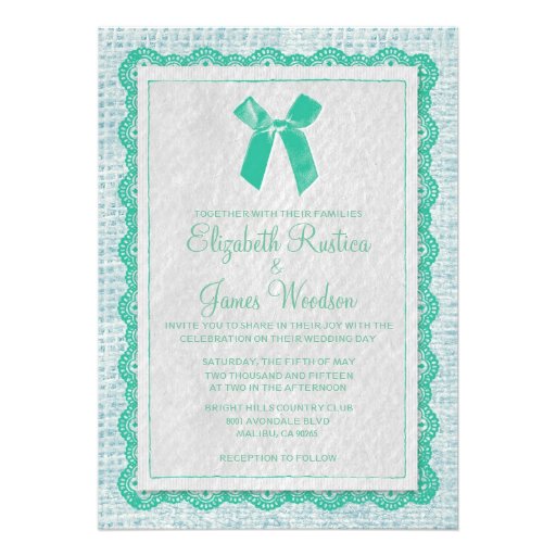 Blue & Green Country Burlap Wedding Invitations