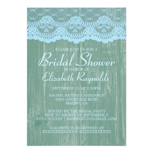 Blue Green Country Lace Bridal Shower Invitations