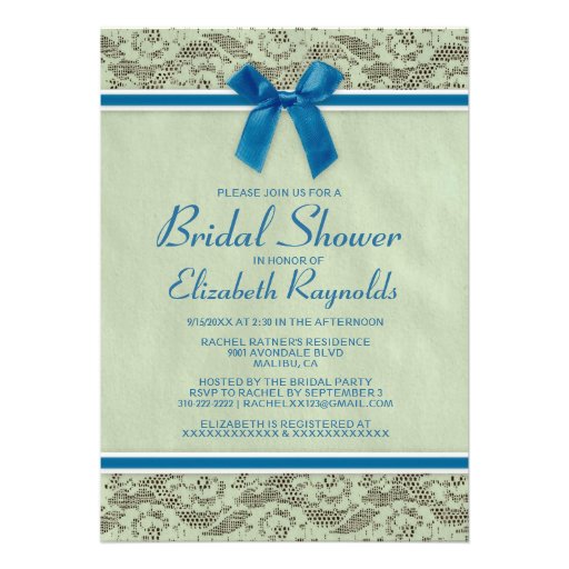 Blue Green Country Lace Bridal Shower Invitations