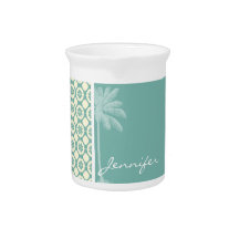 Blue-Green & Cream Floral Beverage Pitchers