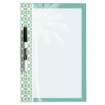 Blue-Green & Cream Floral Dry-Erase Whiteboard