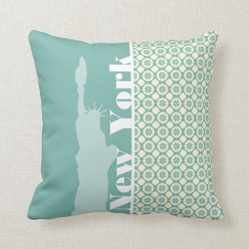 Blue-Green & Cream Floral; New York Throw Pillow Zazzle