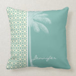 Blue-Green & Cream Floral Throw Pillow