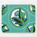 Blue Green Floral Art Deco Mousepad